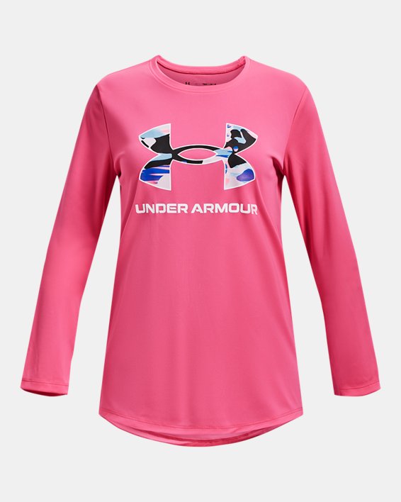 Girls' UA Tech™ Big Logo Print Fill Long Sleeve, Pink, pdpMainDesktop image number 0